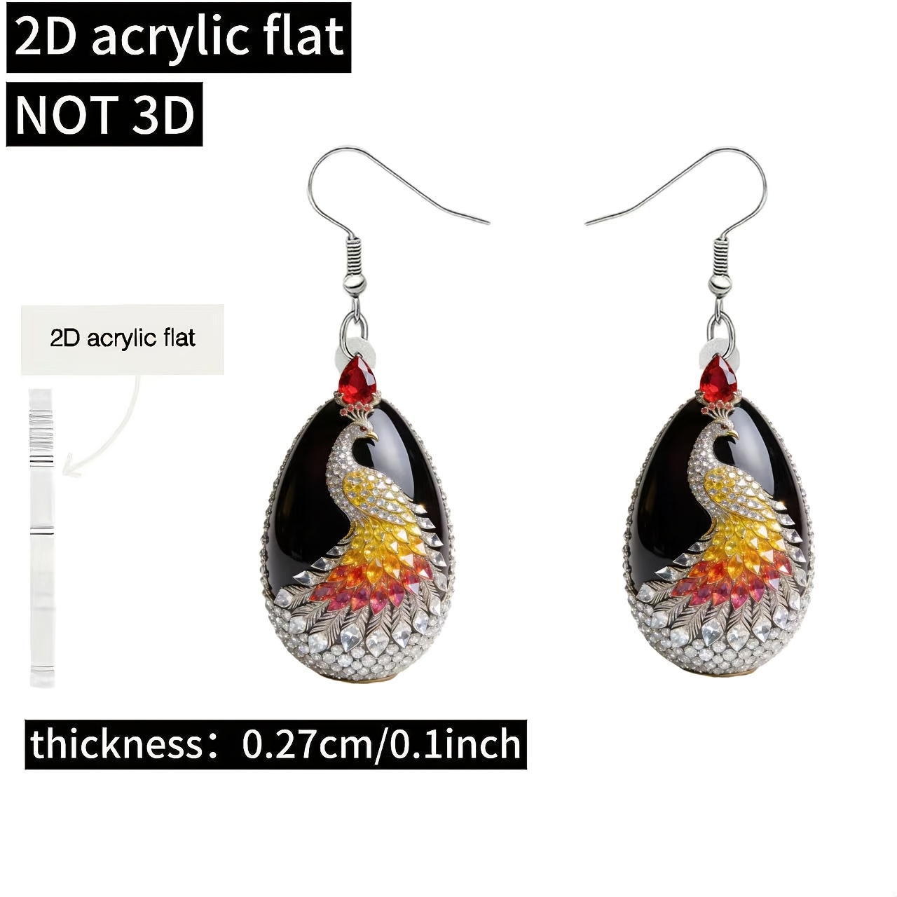 2pc Set of Fresh 2D Acrylic Peacock Earrings